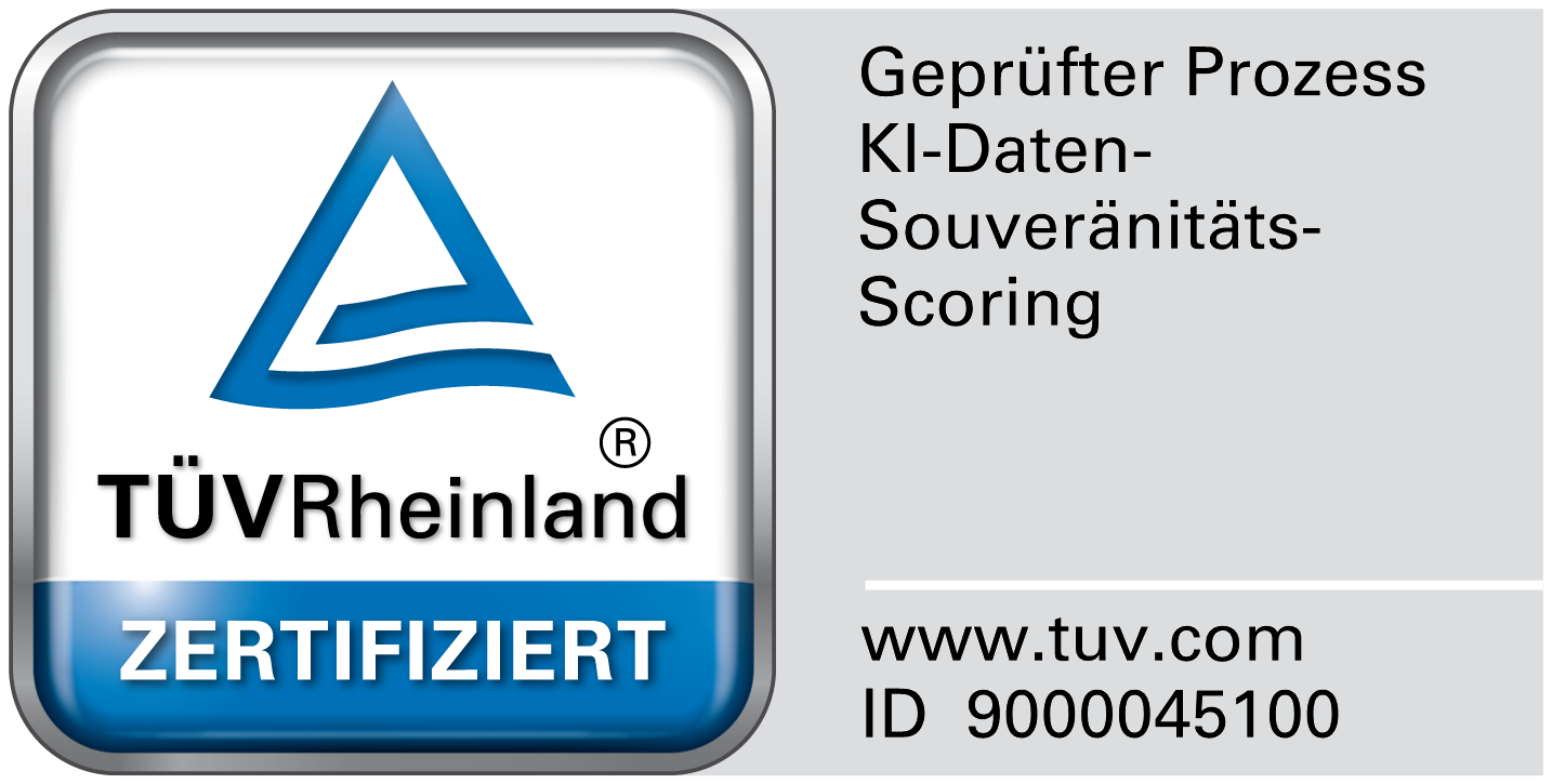 TÜV Rheinland Prüfzeichen: Geprüfter Prozess KI-Daten-Souveränitäts-Scoring, ID 9000045100